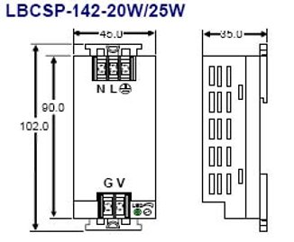 Fuente de voltaje serie LBCSP-142-025-24 de 25 watts