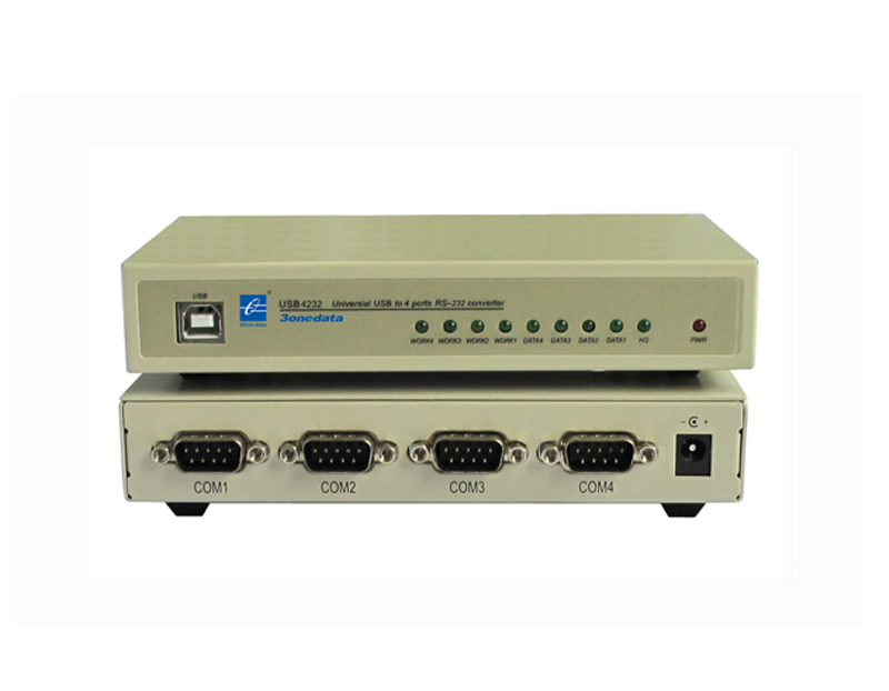 Convertidor USB a 4 puertos RS-232 con conectores DB9 macho. Incluye fuente de poder y cable USB. - LBUSB164232